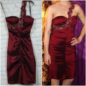 Xscape Burgundy One-Shoulder Prom Party Formal Bridesmaid Dress  Nordstrom Sz 4